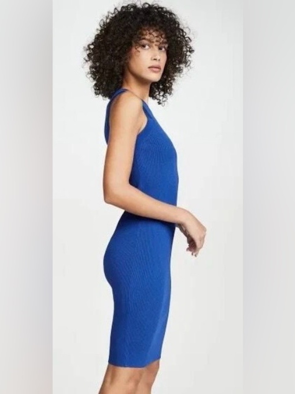 Helmut Lang Sleeveless Crew Neck Bodycon Knit Dress in Azurite Blue - Picture 5 of 12